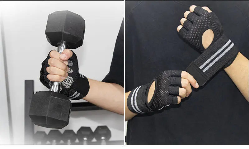 Fingerless Weight Lifting Gloves with Wrist Support and Straps
