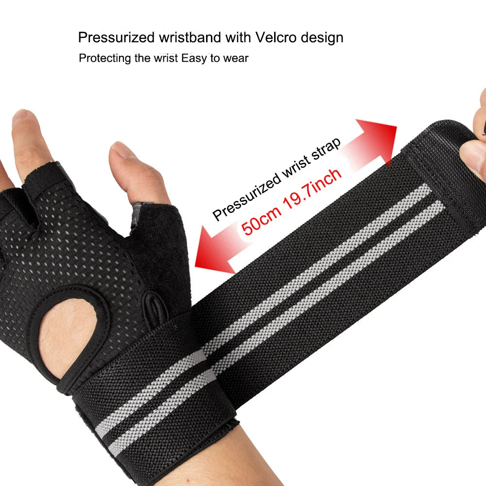 Fingerless Weight Lifting Gloves with Wrist Support and Straps