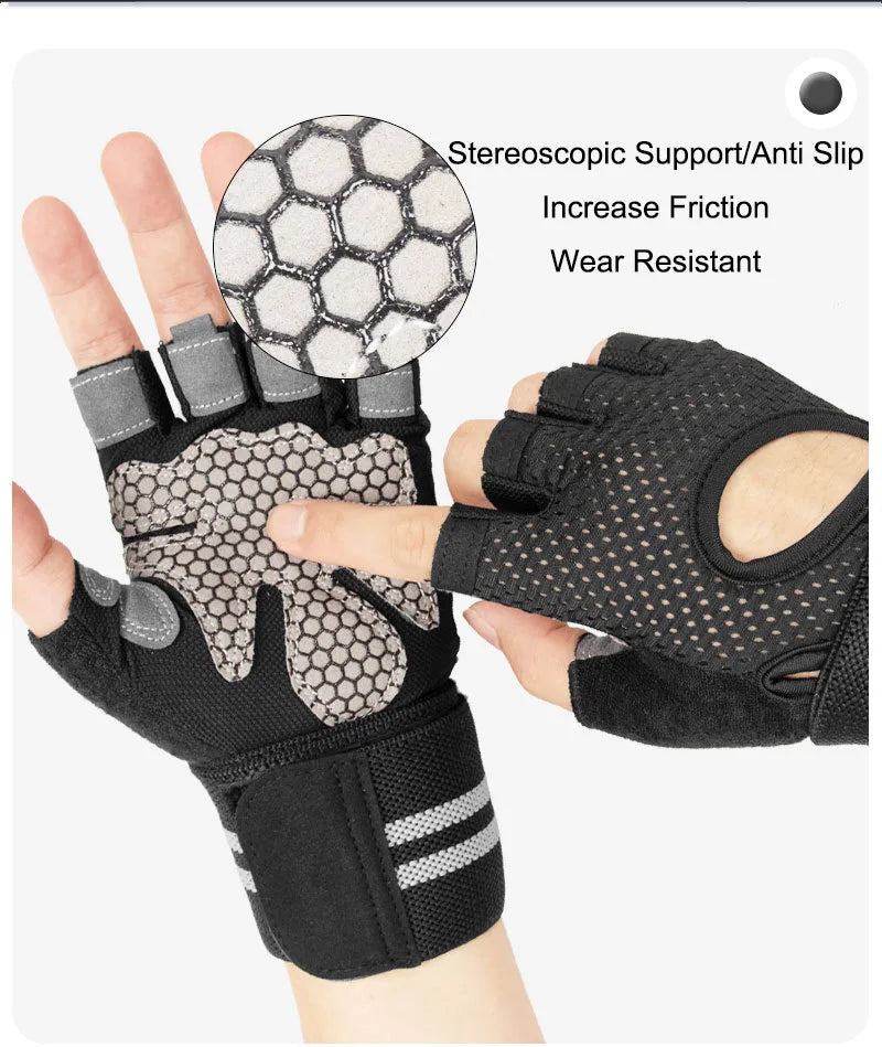 Fingerless Weight Lifting Gloves with Wrist Support and Straps