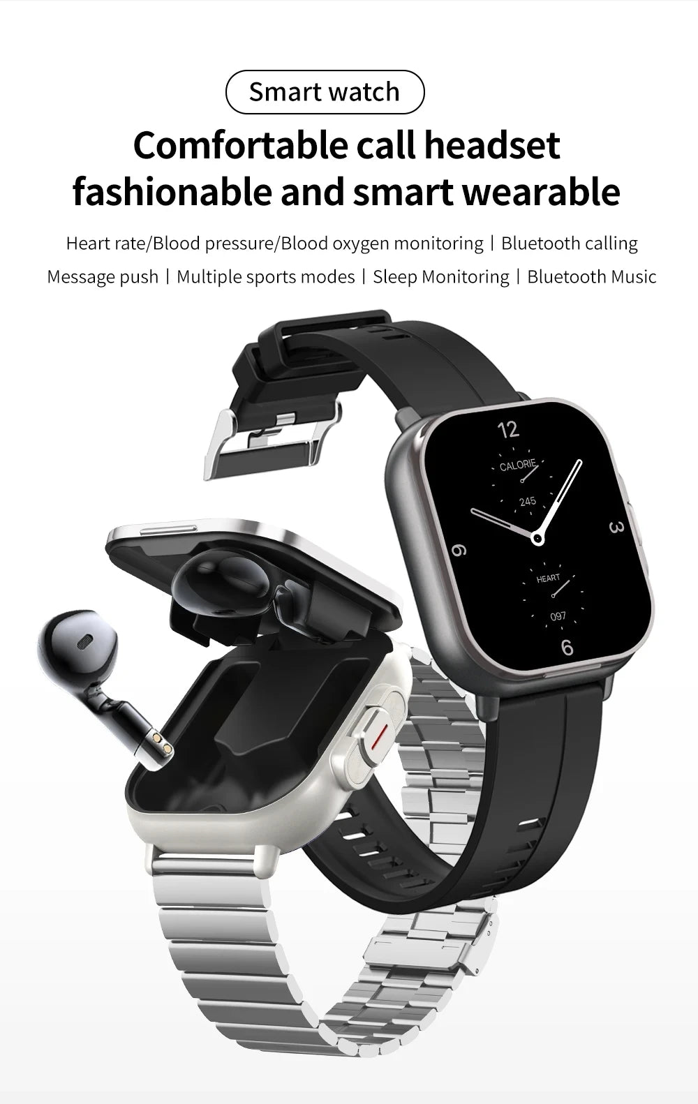 2-In-1 Smart Watch & Bluetooth Head Phones | Convenient Bluetooth Head Phone Carry Case Inside Smart Watch