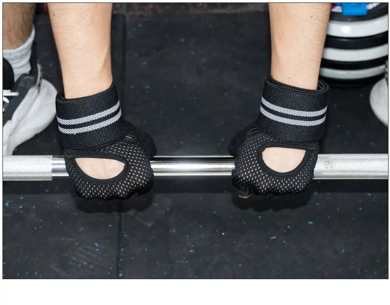 Fingerless Weight Lifting Gloves with Wrist Support and Straps