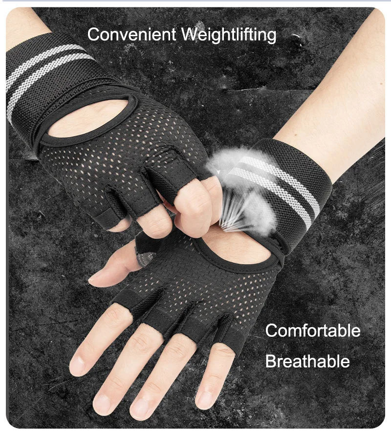 Fingerless Weight Lifting Gloves with Wrist Support and Straps