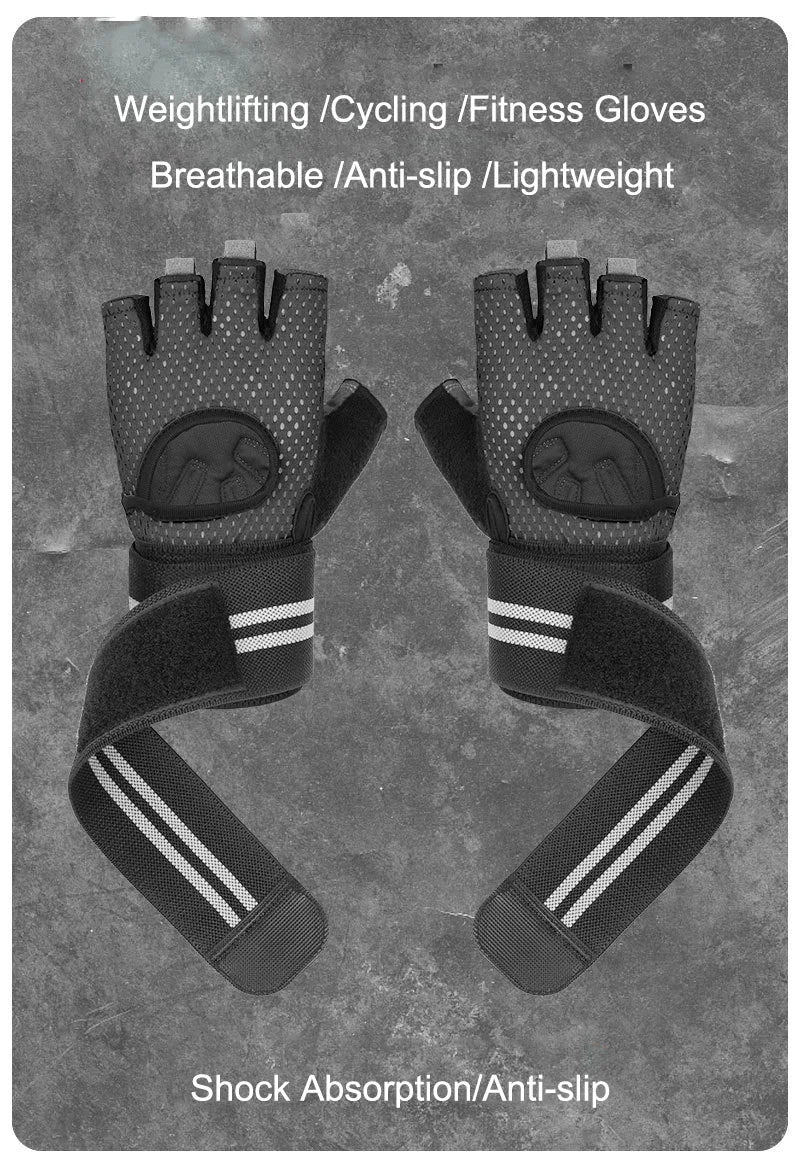 Fingerless Weight Lifting Gloves with Wrist Support and Straps