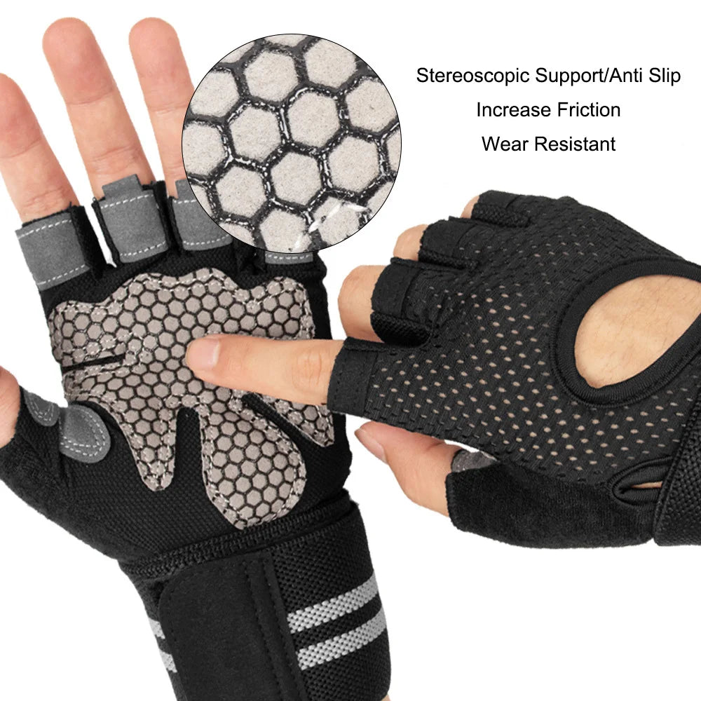 Fingerless Weight Lifting Gloves with Wrist Support and Straps